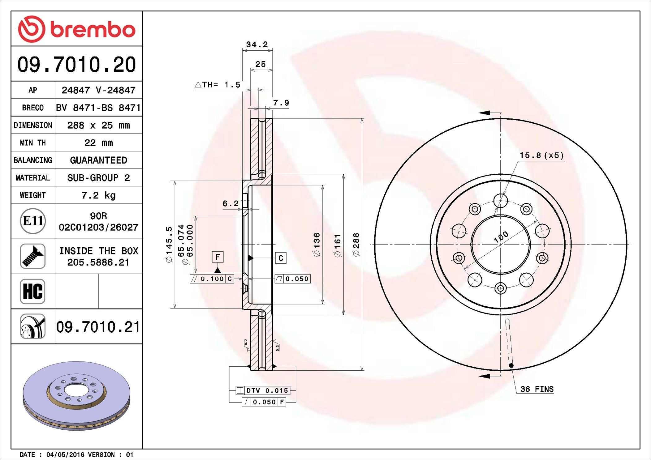 Disco de Freno DELANTERO BREMBO 09.7010.20 - 2